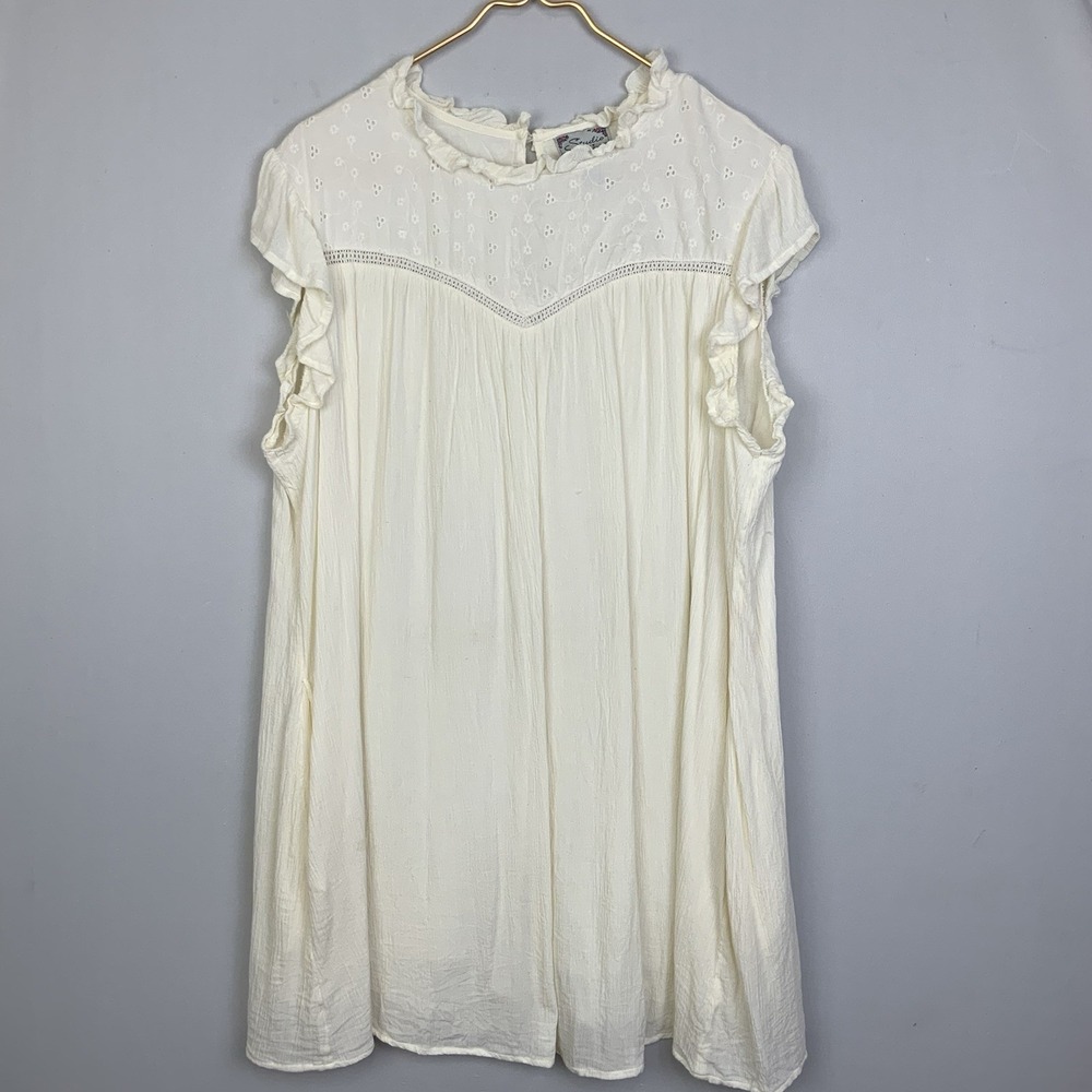 Studio West Plus Sz 1X Cream Butter Yellow Eyelet Ruffle Crepe Dress Prairie